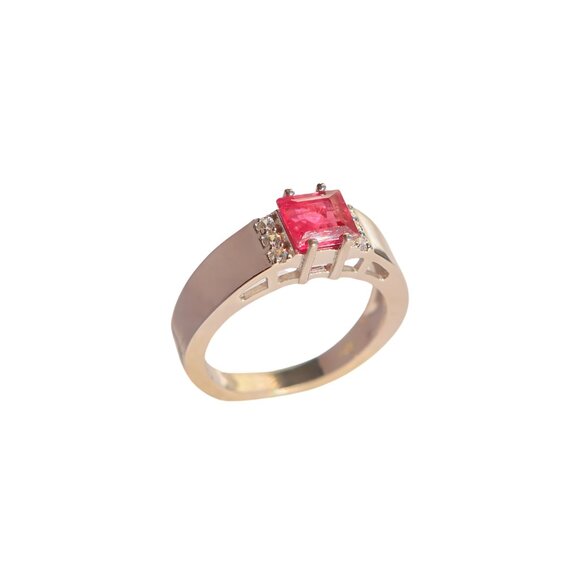 Genuine Pink Tourmaline Ring with CZ in 925 Sterling Silver - Picture 2 of 7